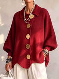 Full Size Ribbed Knit Gold Buttons Cardigan