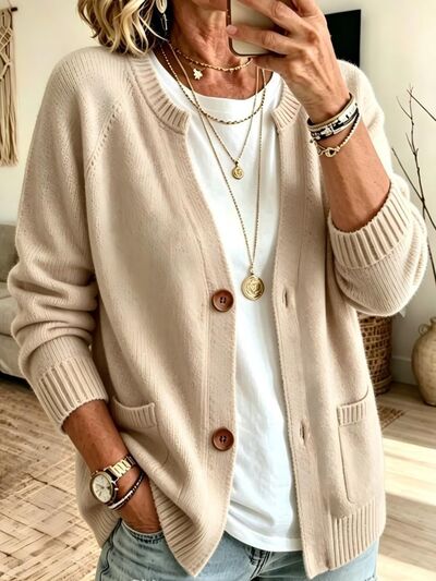 Full Size Button-Down Knit Cardigan